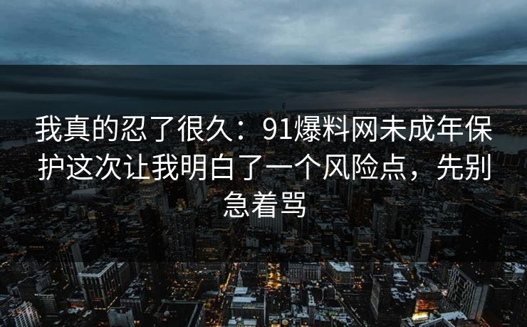 我真的忍了很久：91爆料网未成年保护这次让我明白了一个风险点，先别急着骂