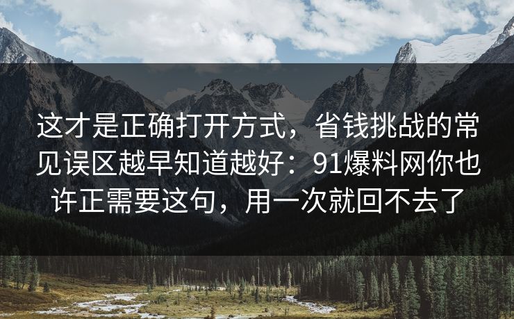 这才是正确打开方式，省钱挑战的常见误区越早知道越好：91爆料网你也许正需要这句，用一次就回不去了